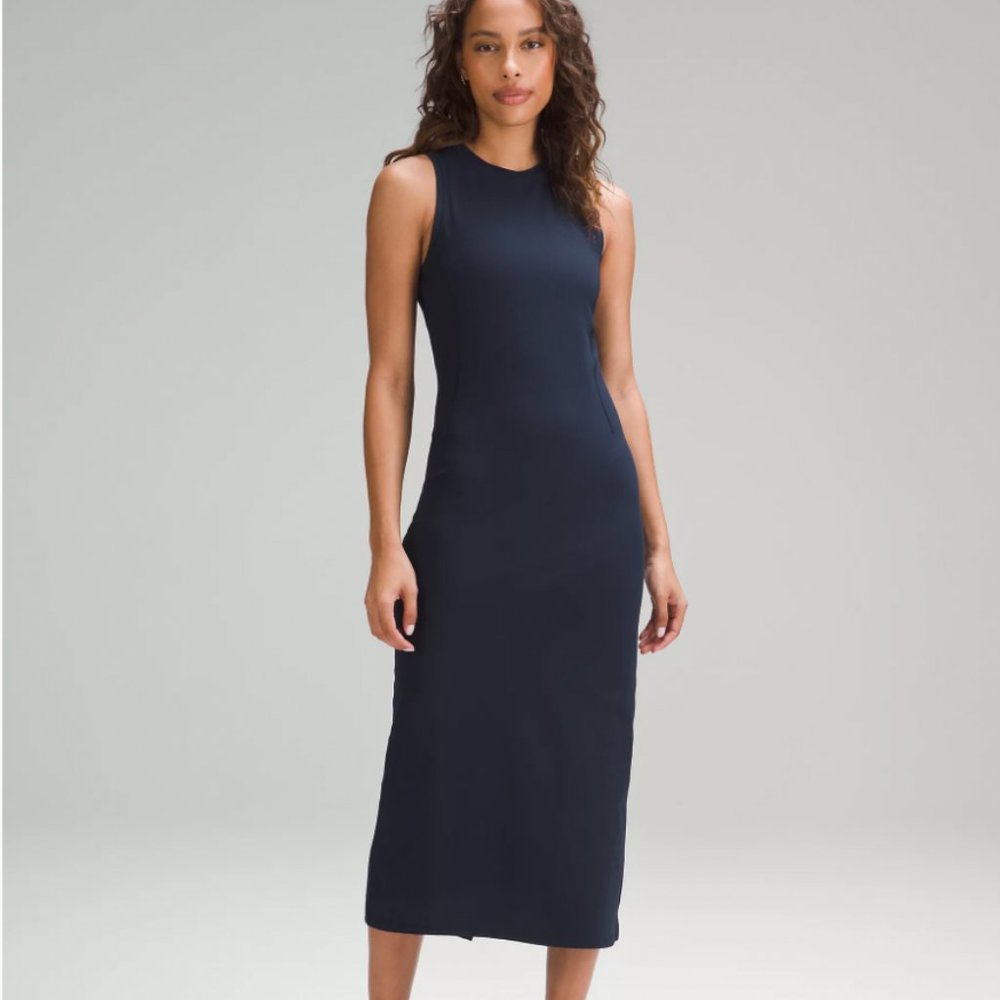 All Aligned Ribbed Midi Dress True Navy Size 2